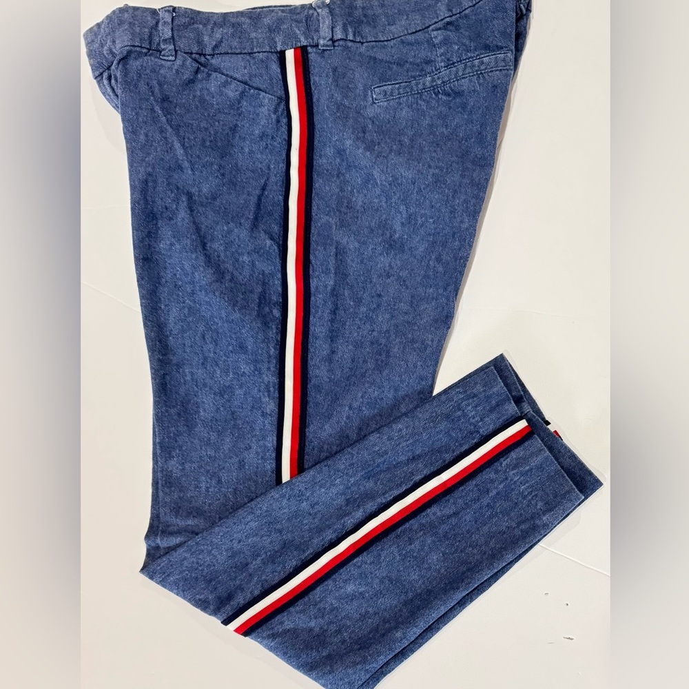 Pixie Ankle Pants Size 10 Blue Side Stripe Slim Stretch Work Athleisure Old Navy - Picture 2 of 6